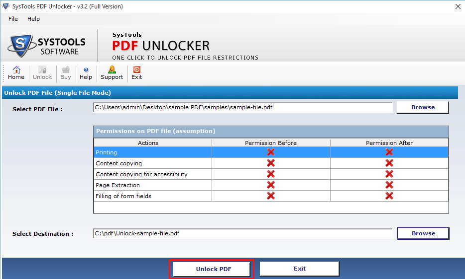 progress of unlocking PDF